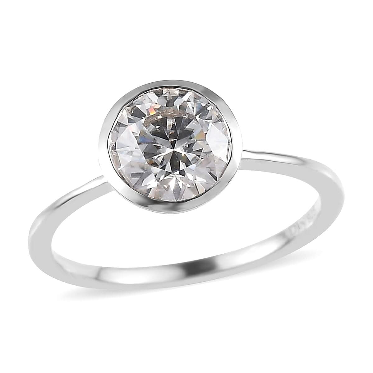 Moissanite Solitaire Ring in Platinum Over Sterling Silver (Size 10.0) 1.40 ctw