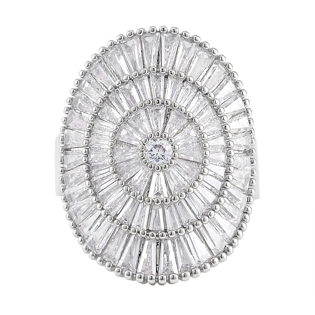 Simulated Diamond Cluster Ring in Silvertone (Size 10.0) 5.00 ctw