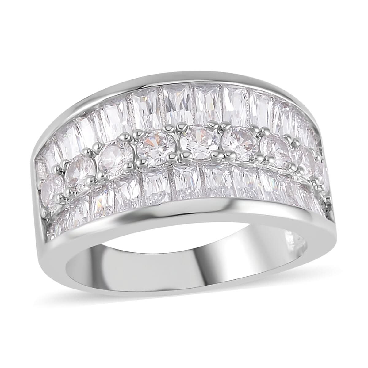 Simulated Diamond Bridge Ring in Silvertone (Size 10.0) 5.00 ctw