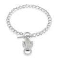 Green Glass and Simulated Diamond Wolf Head and Link Chain Bracelet in Silvertone (7.50 In) 1.00 ctw - Sticky add to cart bar