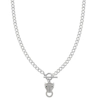 Green Glass and Simulated Champagne Diamond Wolf Head and Link Necklace 20 Inches in Goldtone 1.00 ctw