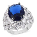 Simulated Sapphire and Simulated Diamond Dome Ring in Silvertone (Size 10.0) 1.60 ctw - Sticky add to cart bar