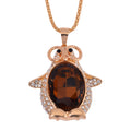 Simulated Champagne Quartz, Black and White Austrian Crystal Penguin Pendant with Necklace in Goldtone 28-30 Inches - Sticky add to cart bar