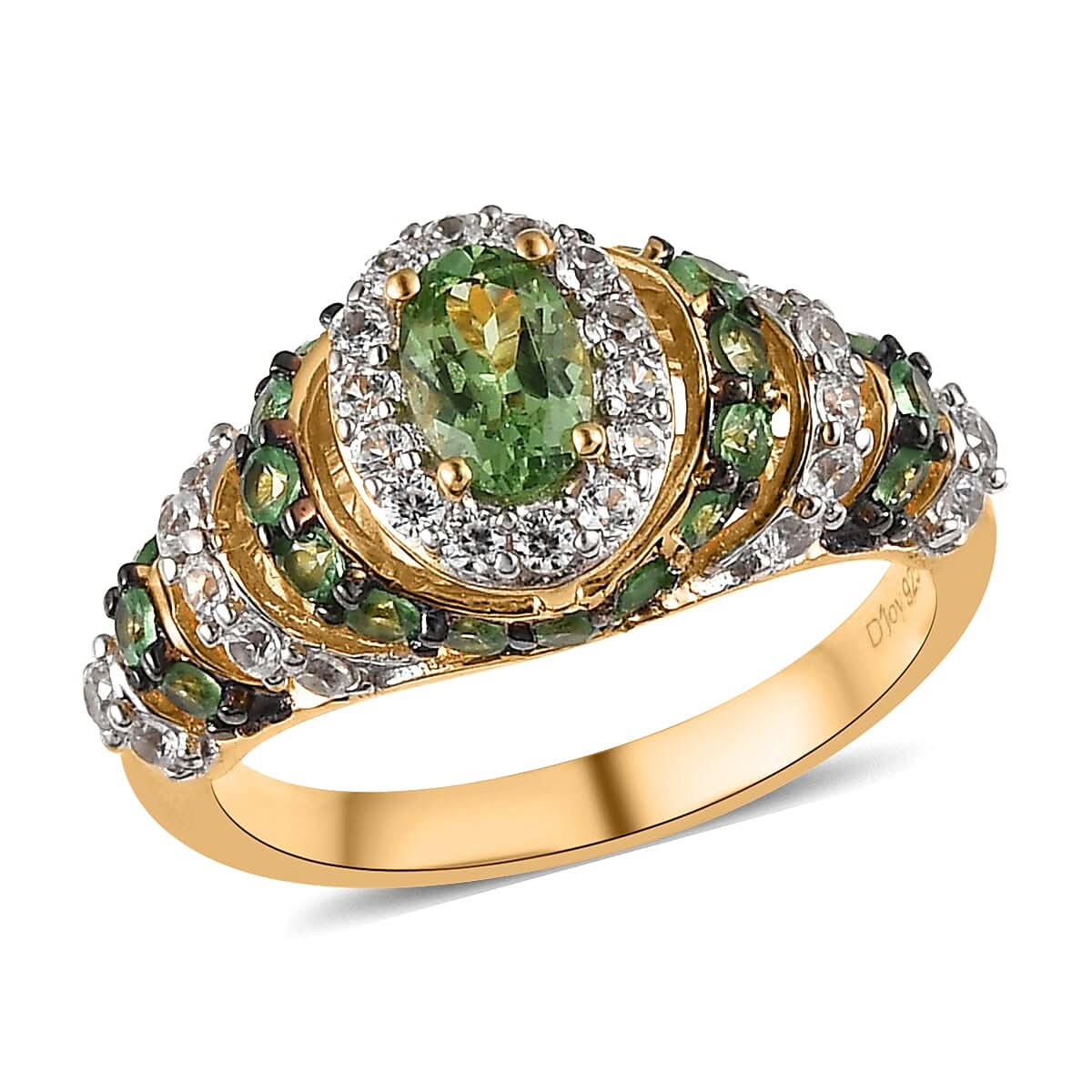 Premium Tsavorite Garnet and White Zircon Ring in Vermeil Yellow Gold Over Sterling Silver 1.40 ctw