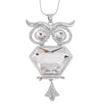 White Austrian Crystal Owl Necklace in Silvertone 28-30 Inches - Sticky add to cart bar