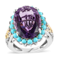 African Amethyst, Sleeping Beauty Turquoise Halo Ring in Vermeil YG and Platinum Over Sterling Silver (Size 10.0) 13.60 ctw
