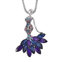 Blue Glass and Multi Color Austrian Crystal Fairy Pendant with Necklace in Silvertone 28 Inches