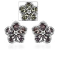 Bekily Color Change Garnet and White Zircon Floral Stud Earrings in Platinum Over Sterling Silver 1.75 ctw - Sticky add to cart bar