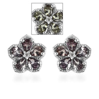 Bekily Color Change Garnet and White Zircon Floral Stud Earrings in Platinum Over Sterling Silver 1.75 ctw