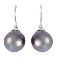 Tahitian Cultured Pearl Drop Earrings in Rhodium Over Sterling Silver