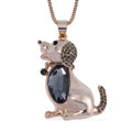 Silver Grey Color Glass, Black and Grey Austrian Crystal Dog Pendant Necklace (28-30 Inches) in Goldtone - Sticky add to cart bar
