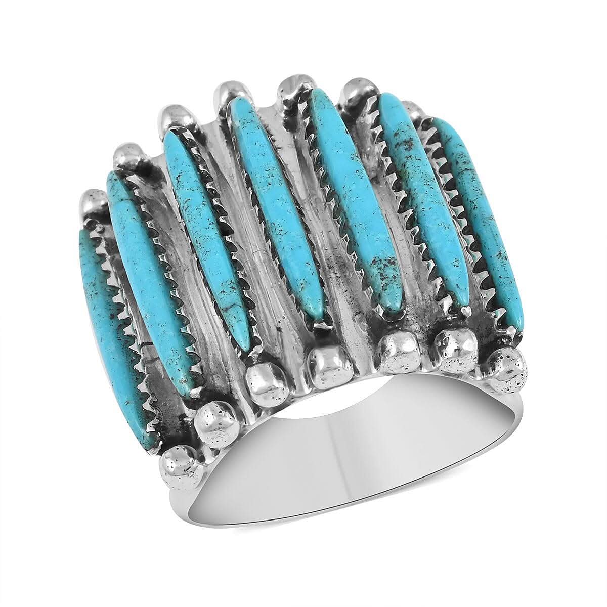 Santa Fe Style Kingman Turquoise Ring Sterling Silver 10.20 ctw