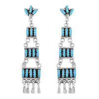 Santa Fe Style Kingman Turquoise Earrings in Sterling Silver 48.00 ctw