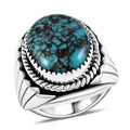 Santa Fe Style Kingman Turquoise Ring in Sterling Silver (Size 8.0) 5.10 ctw - Sticky add to cart bar