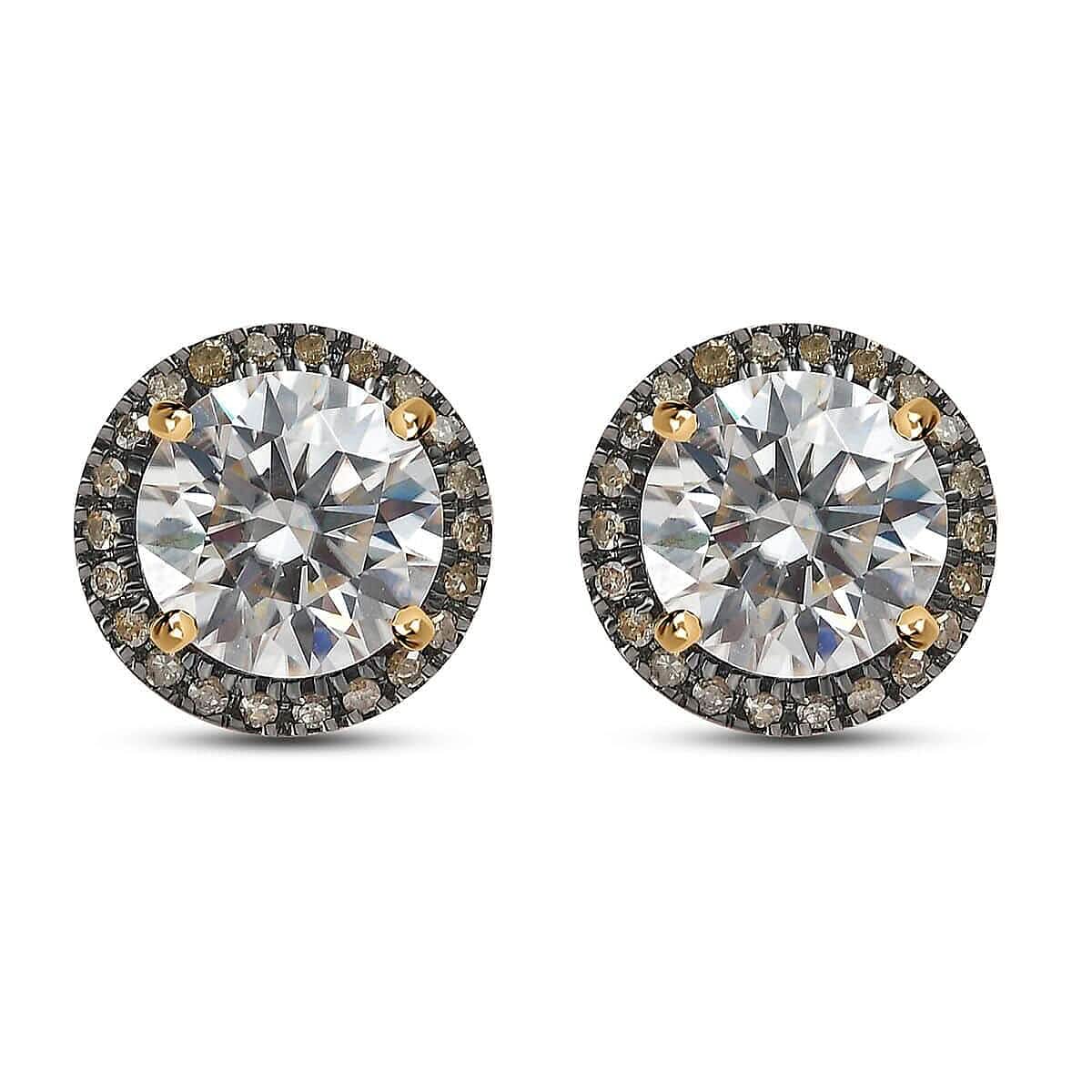 Luxoro 10K Yellow Gold Moissanite and Natural Champagne Diamond Double Halo Stud Earrings 2.60 ctw