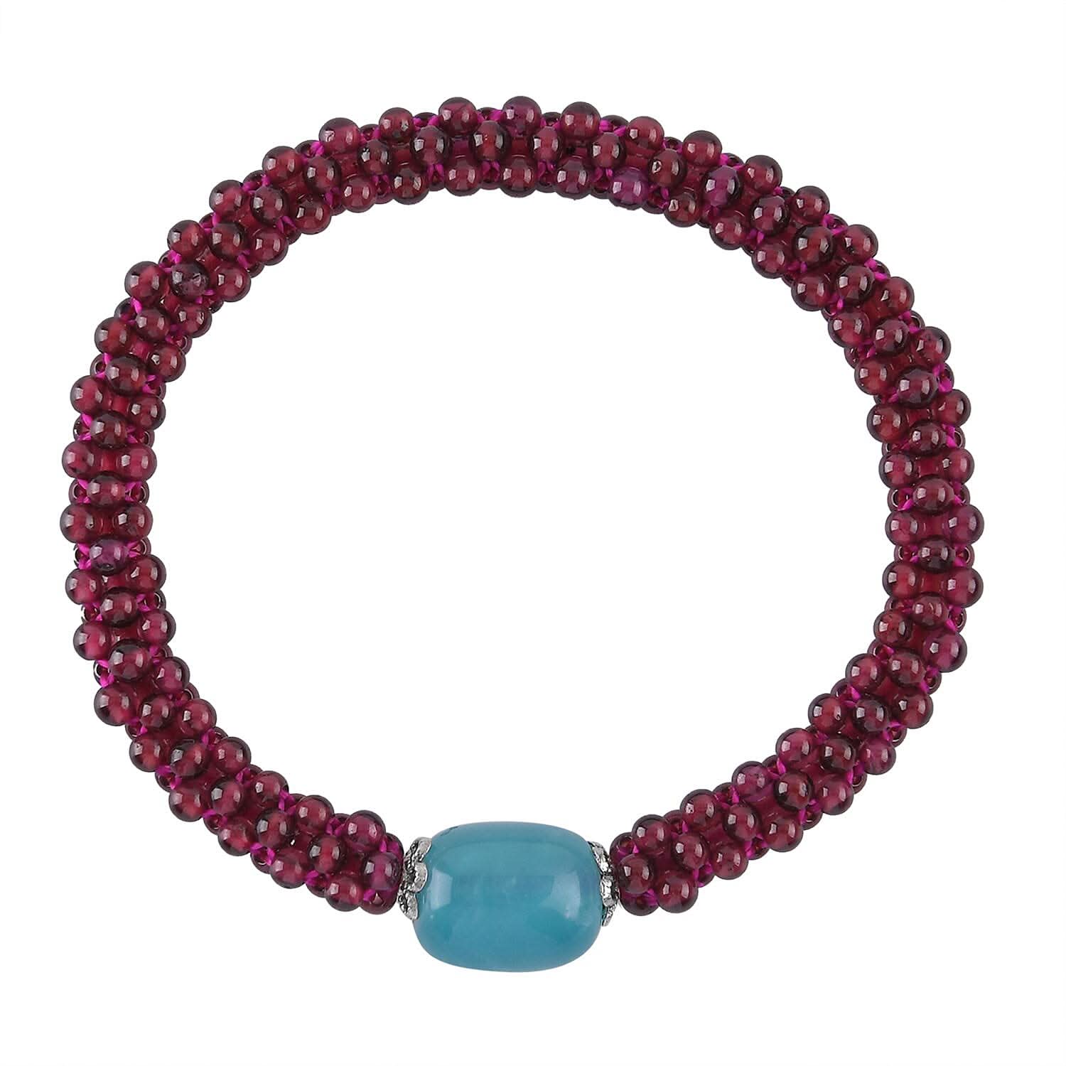Amazonite, Mozambique Garnet Beaded Stretch Bracelet in Silvertone (6.00 In) 95.00 ctw