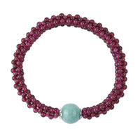Amazonite and Mozambique Garnet Beaded Stretch Bracelet in Silvertone 99.00 ctw