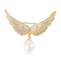 White Freshwater Pearl and Simulated Diamond Eagle Wing Brooch in Goldtone 1.15 ctw - Sticky add to cart bar