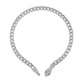 Green Glass and White Austrian Crystal Cable Link Chain with Snake Head & Tail Necklace 22 Inches in Silvertone - Sticky add to cart bar