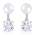 Simulated Diamond and Freshwater Pearl Earrings in Rhodium Over Sterling Silver 1.50 ctw - Sticky add to cart bar