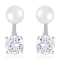 Simulated Diamond and Freshwater Pearl Earrings in Rhodium Over Sterling Silver 1.50 ctw