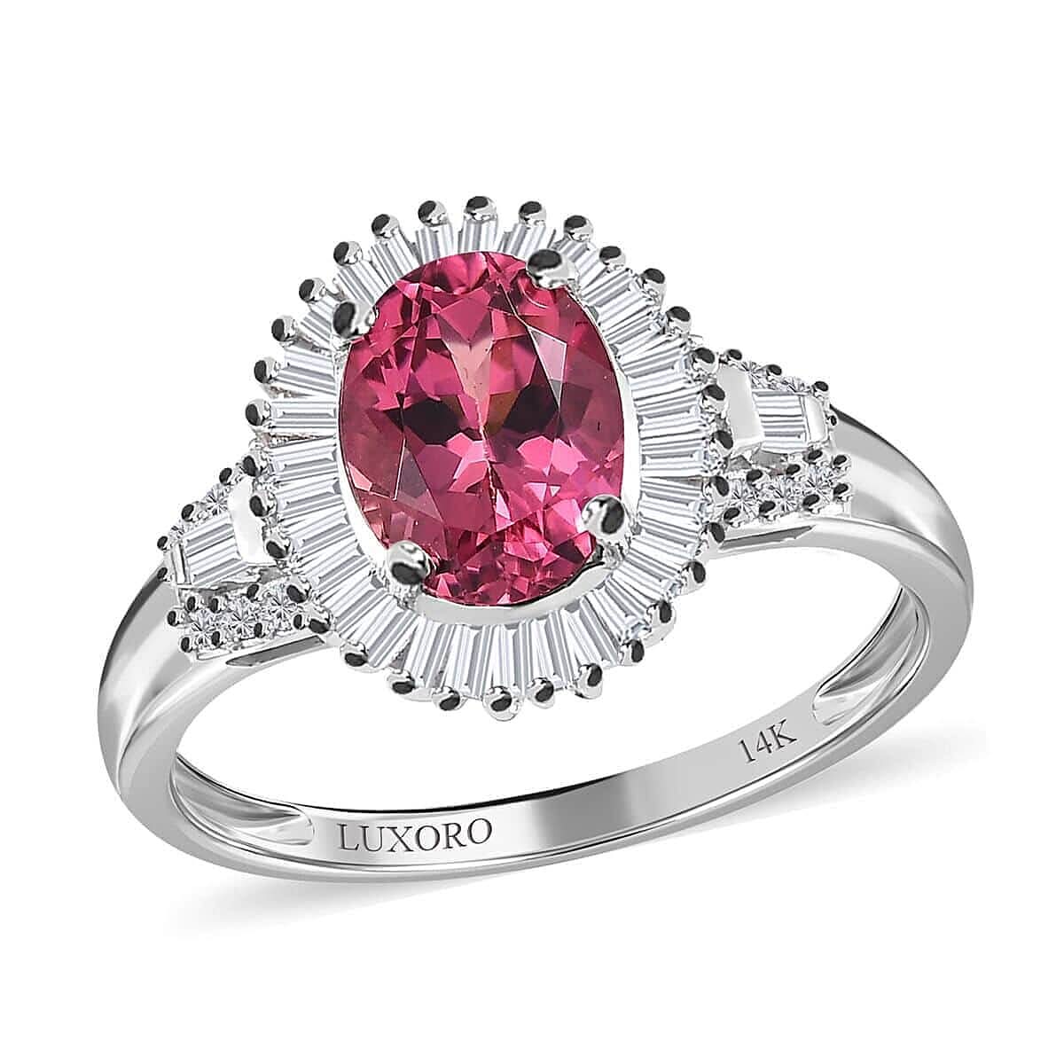 Luxoro 14K White Gold AAA Ouro Fino Rubellite and G-H I3 Diamond Halo Ring 1.75 ctw