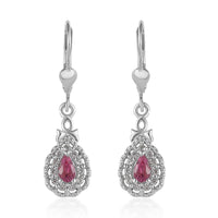 Premium Ouro Fino Rubellite and White Zircon Earrings in Platinum Over Sterling Silver 0.85 ctw