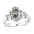 Green Tanzanite and White Zircon Halo Ring in Platinum Over Sterling Silver 1.10 ctw - Sticky add to cart bar
