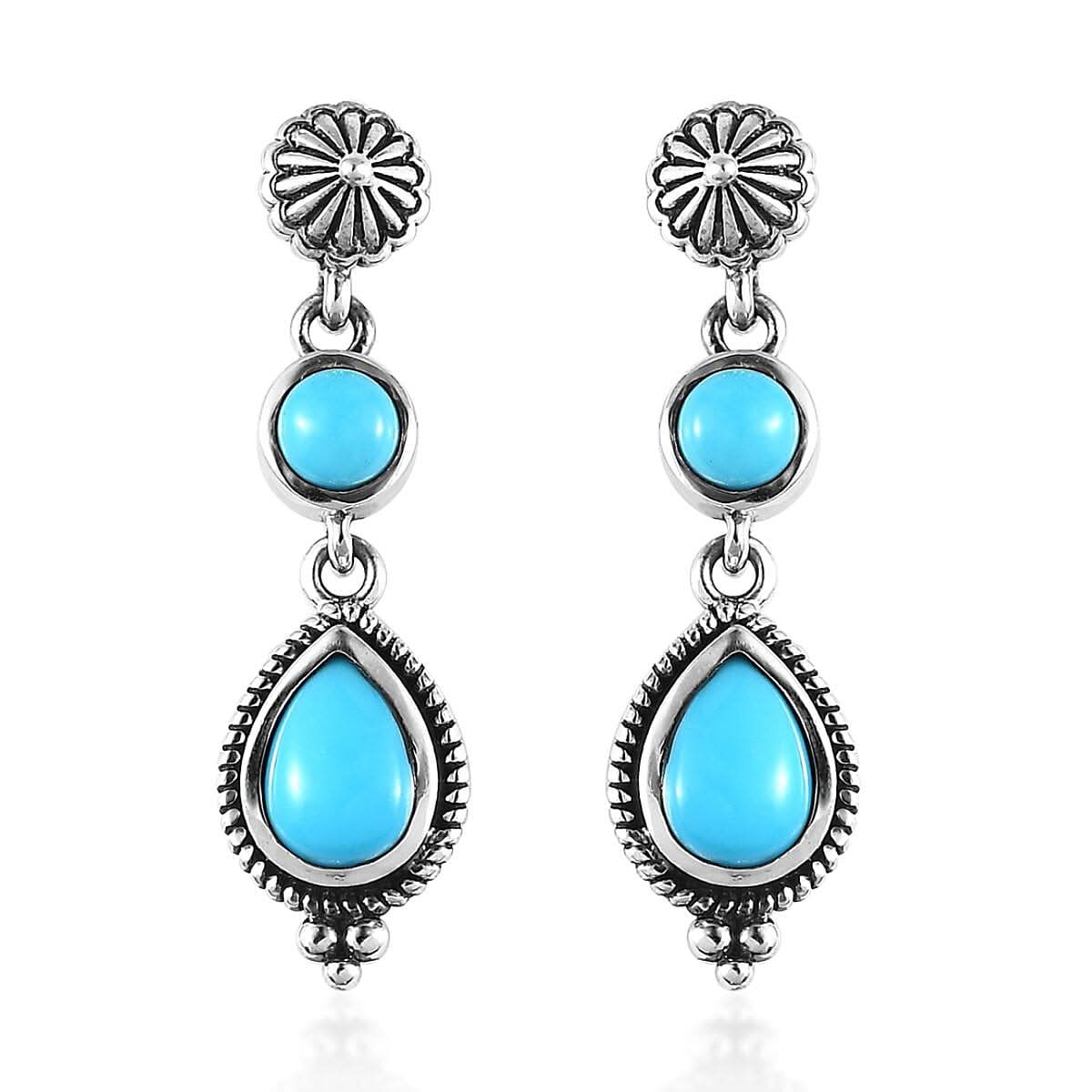 Artisan Crafted Sleeping Beauty Turquoise Dangle Earrings in Sterling Silver 2.00 ctw