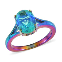 Karis Peacock Quartz (Triplet) Split Shank Solitaire Ring in Platinum Bond 3.00 ctw