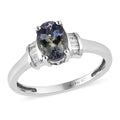 Green Tanzanite and Diamond Ring in Platinum Over Sterling Silver 1.15 ctw - Sticky add to cart bar