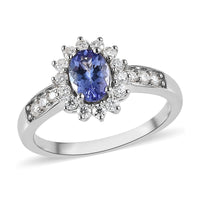 Tanzanite and Moissanite Sunburst Ring in Platinum Over Sterling Silver 1.25 ctw