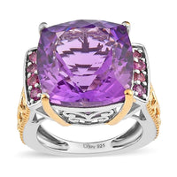 African Amethyst and Orissa Rhodolite Garnet Ring in Vermeil YG and Platinum Over Sterling Silver 13.60 ctw