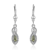 Green Tanzanite and White Zircon Dangling Earrings in Platinum Over Sterling Silver 0.65 ctw