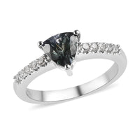 Green Tanzanite, White Zircon Ring in Platinum Over Sterling Silver (Size 6.0) 1.25 ctw