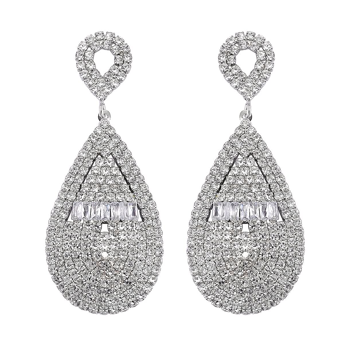 Austrian Crystal Geometrical Earrings in Silvertone