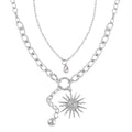 Austrian Crystal Cable Chain Necklace with Sunburst Charm 20-22 Inches in Silvertone - Sticky add to cart bar
