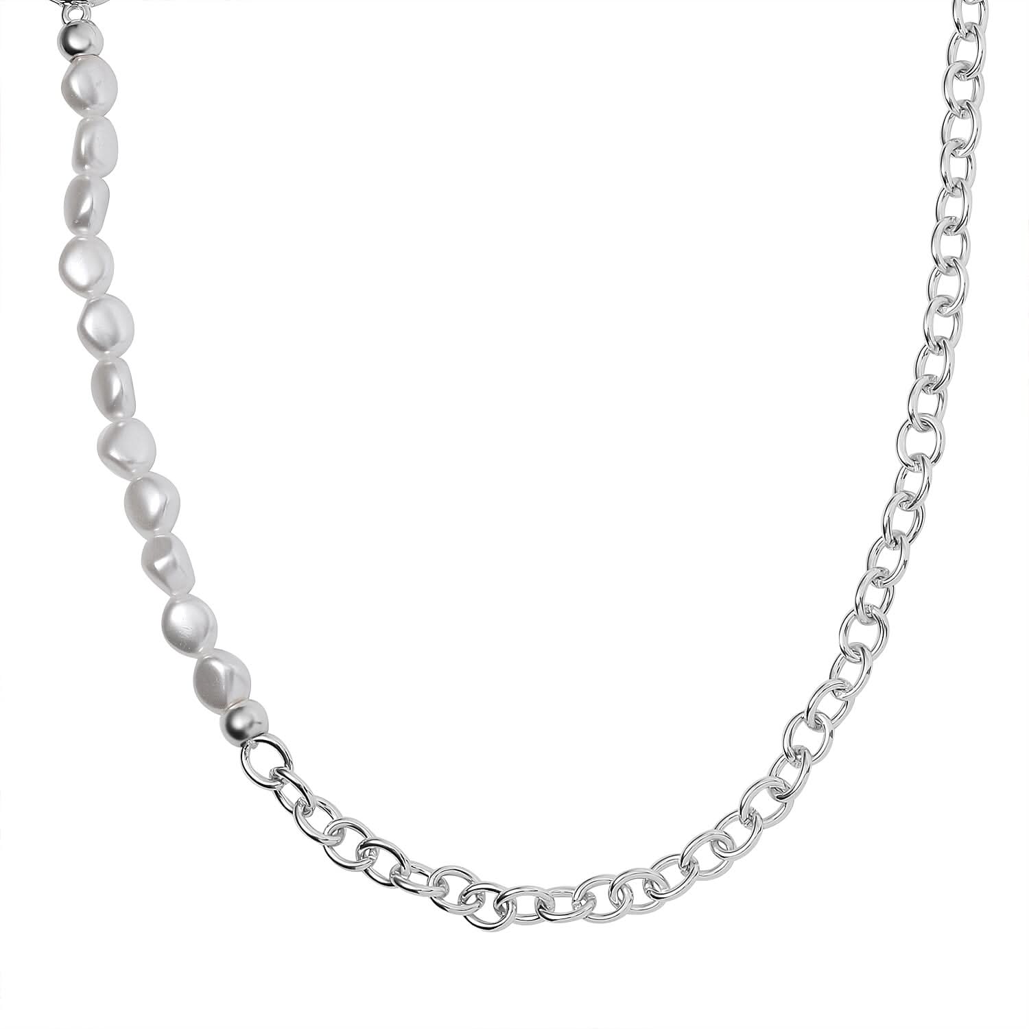 Simulated Pearl Necklace 20 Inches Silvertone