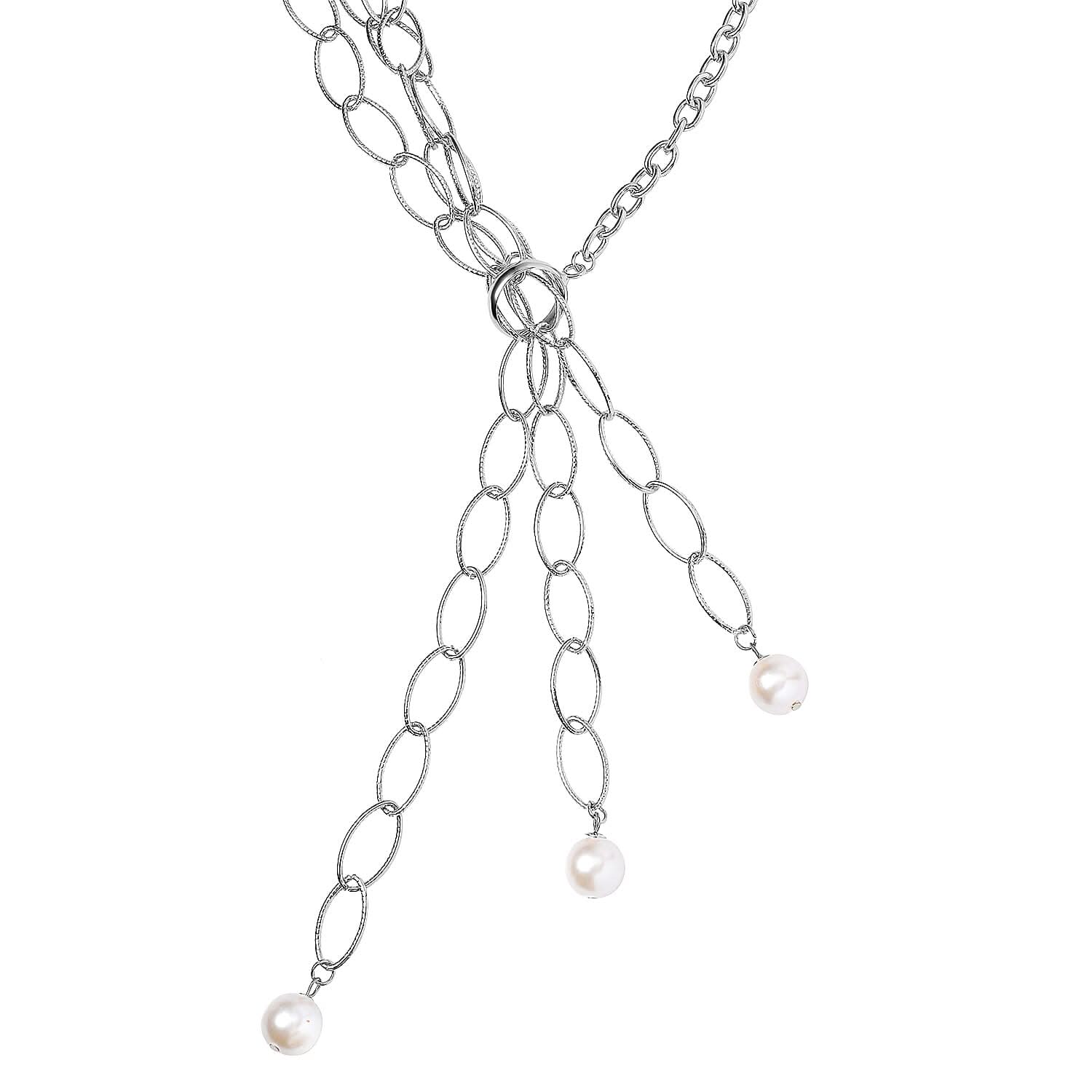 Simulated Pearl Glass Necklace 20-22 Inches in Silvertone