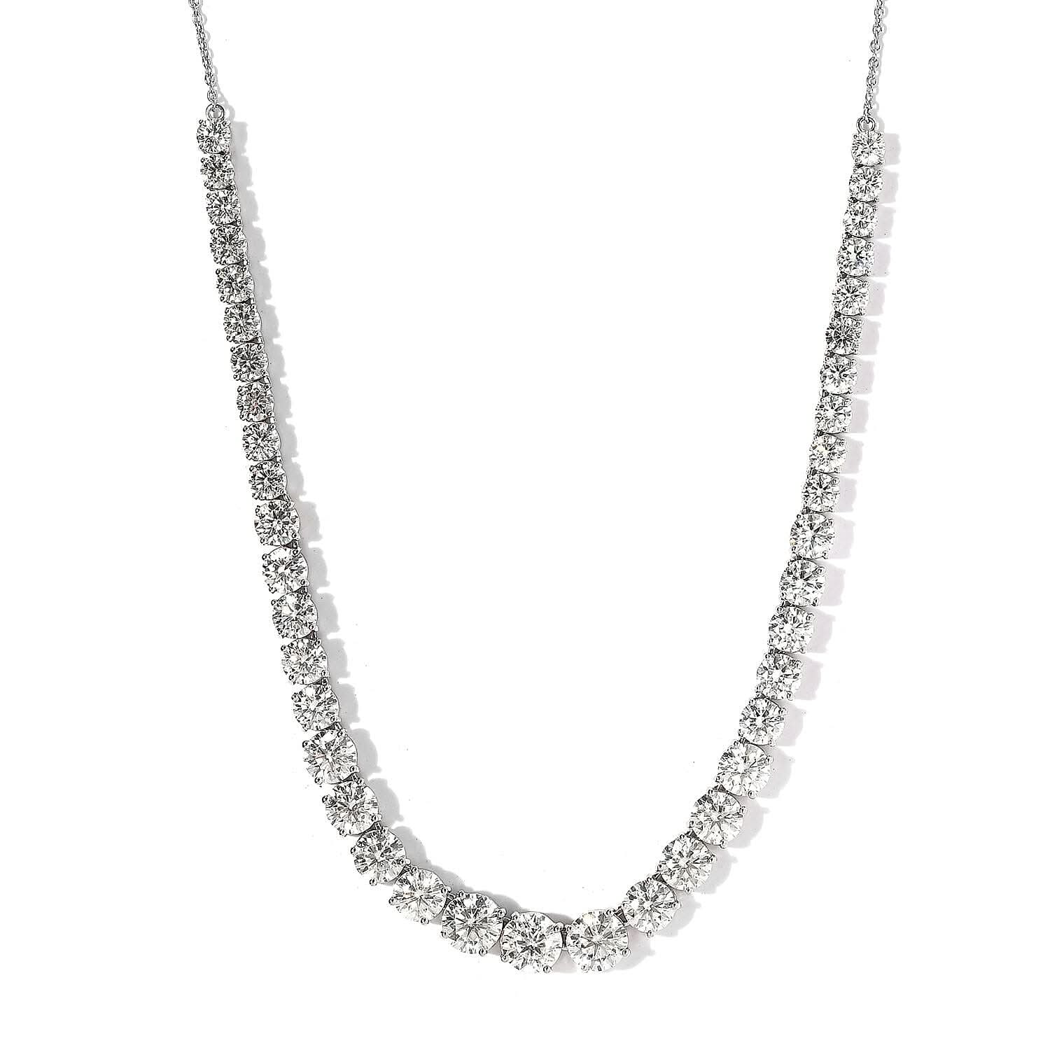 Moissanite Tennis Necklace 18 Inches in Platinum Over Sterling Silver 30.85 ctw