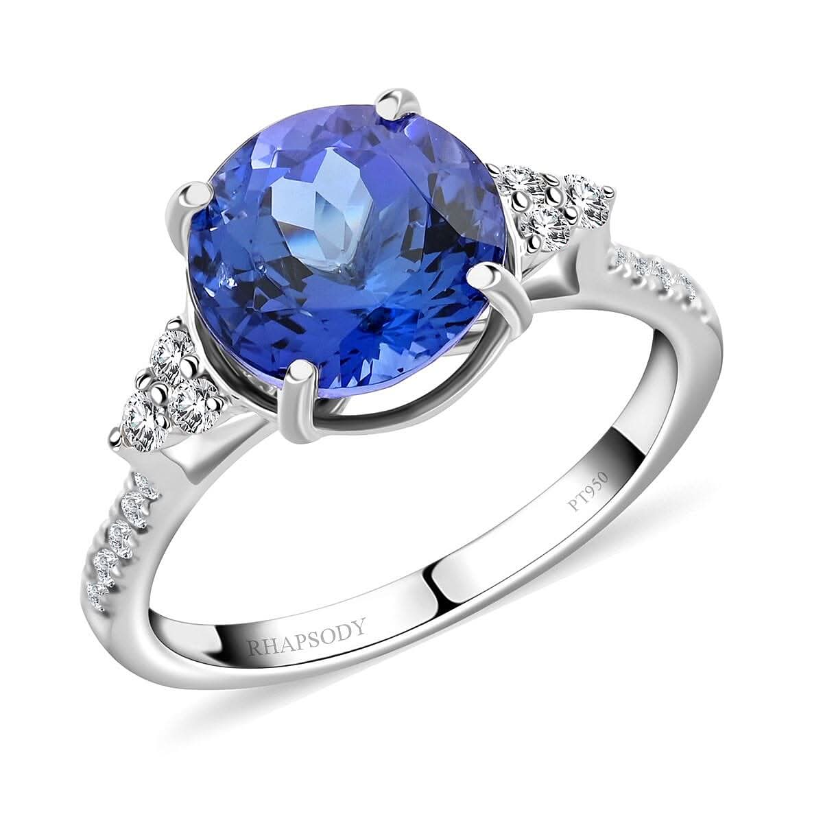 Certified & Appraised Rhapsody 950 Platinum AAAA Tanzanite and E-F VS Diamond Ring 2.80 ctw (Del. in 15-20 Days)