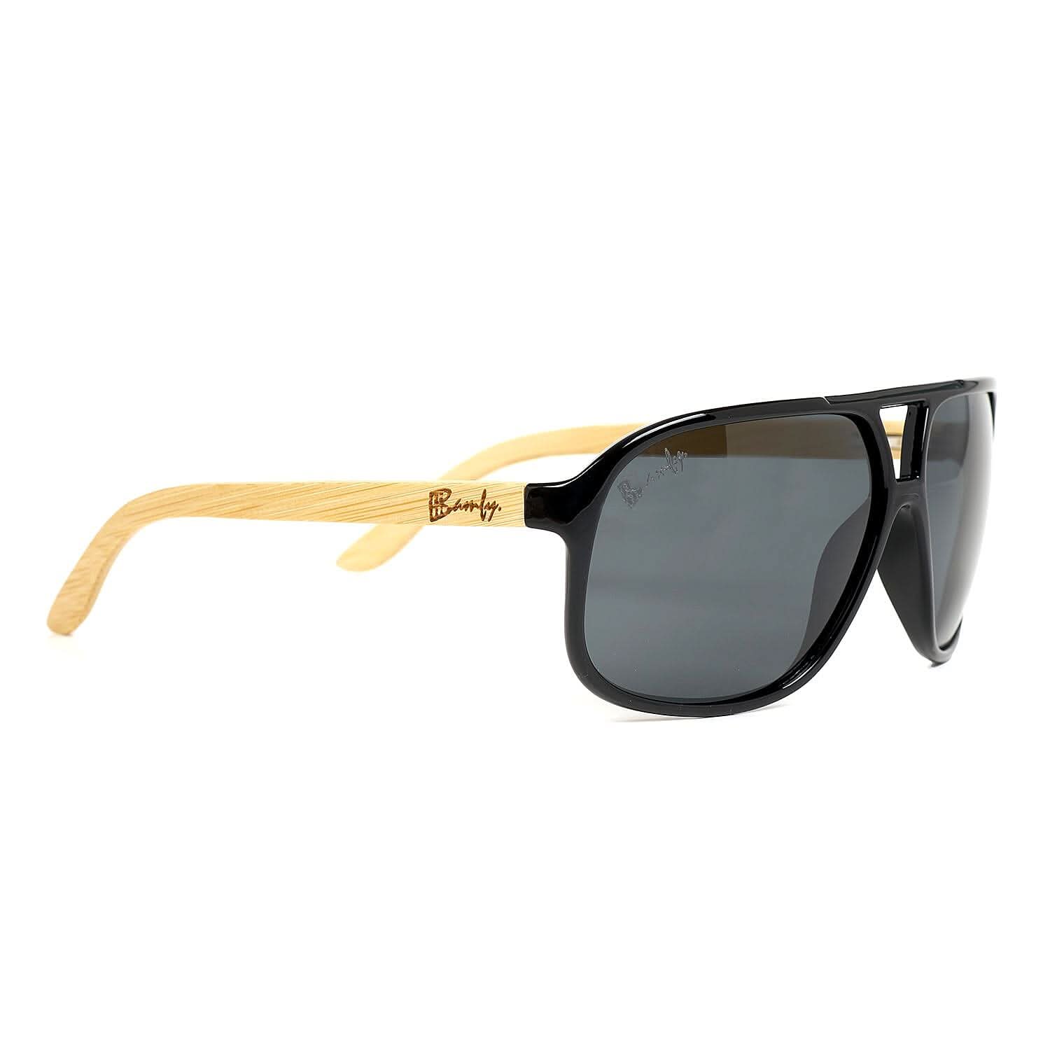 Bamfy Hollywood UV400 Polarized Sunglasses with Bamboo Legs and Case -Black