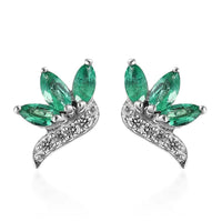 AAA Kagem Zambian Emerald and White Zircon Stud Earrings in Platinum Over Sterling Silver 0.60 ctw