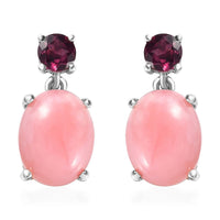 Premium Peruvian Pink Opal and Orissa Rhodolite Garnet Drop Earrings in Platinum Over Sterling Silver 5.00 ctw
