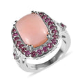 Peruvian Peruvian Pink Opal and Orissa Rhodolite Garnet Halo Ring in Platinum Over Sterling 6.40 ctw - Sticky add to cart bar