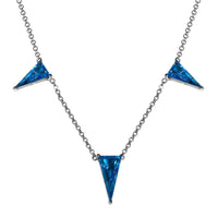 Caribbean Quartz (Triplet) Triangle Shape Station Necklace 18 Inches in Platinum Over Sterling Silver 14.25 ctw (Del. in 7-10 Days)