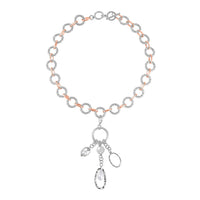 Simulated Pearl Cable Chain Necklace 24-25 Inches with Charm in Silvertone and Rosetone