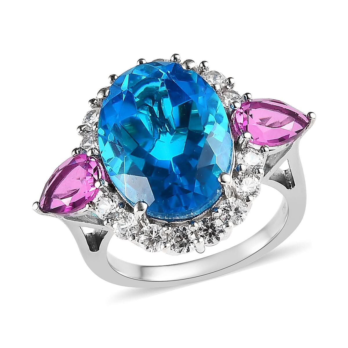 Caribbean Quartz (Triplet) and Multi Gemstone Ring in Platinum Over Sterling Silver 13.15 ctw