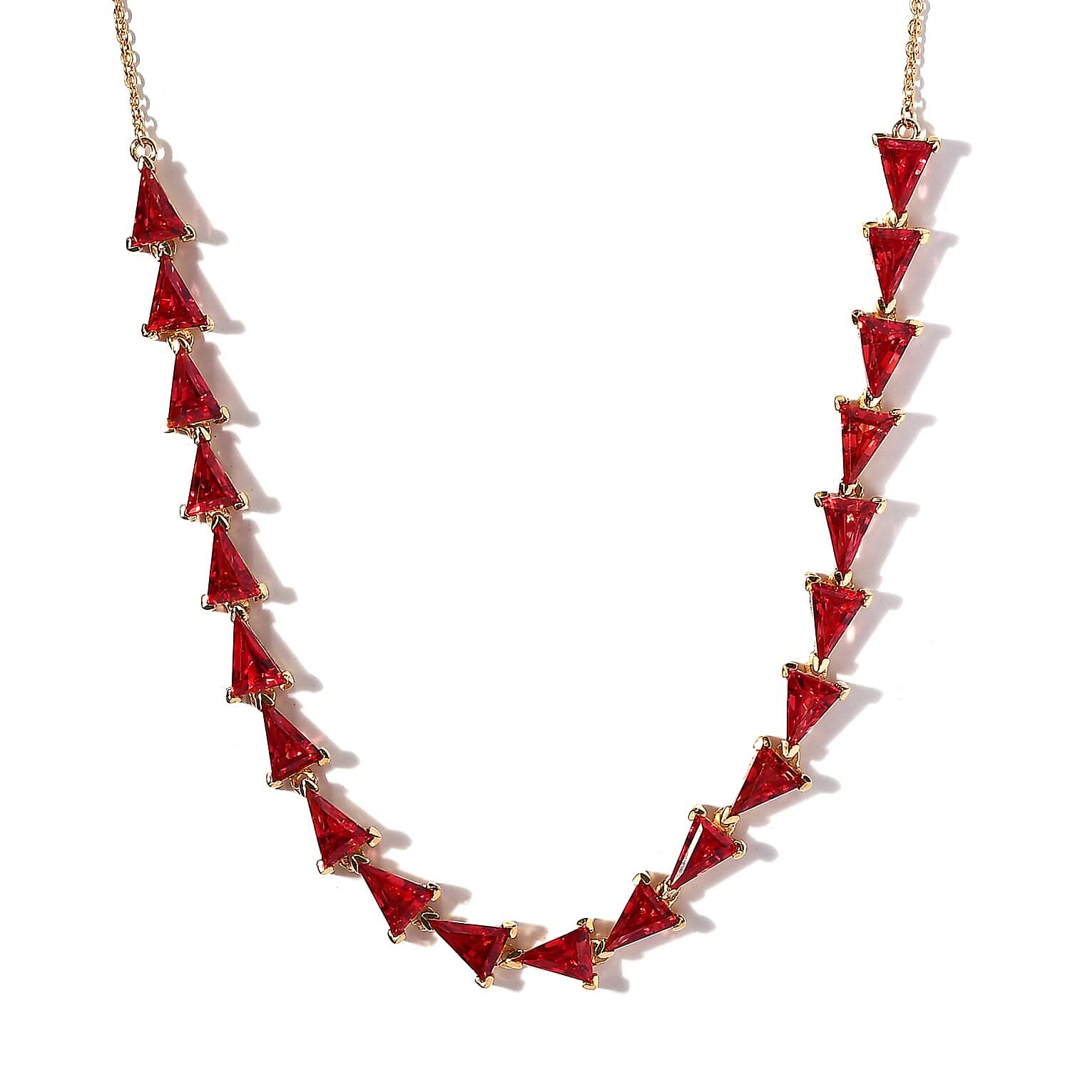 Lab Created Padparadscha Sapphire Necklace 18-20 Inches in Vermeil Yellow Gold Over Sterling Silver 23.65 ctw