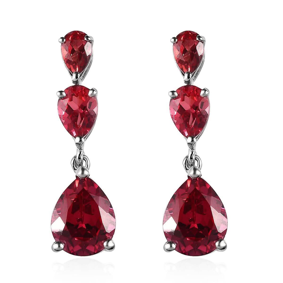 Lab Created Padparadscha Sapphire Drop Earrings in Platinum Over Sterling Silver 10.00 ctw